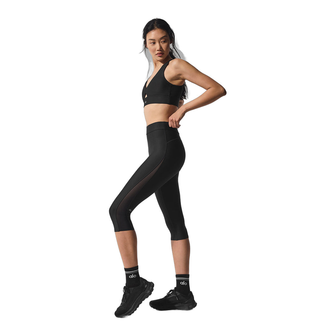 alo Airlift Mesh High-Waist Just Right Capri - Black