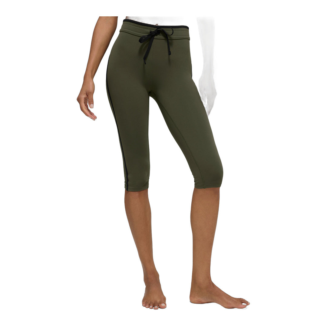 alo Airbrush High-Waist Race Pace Capri - Green Olive/Black
