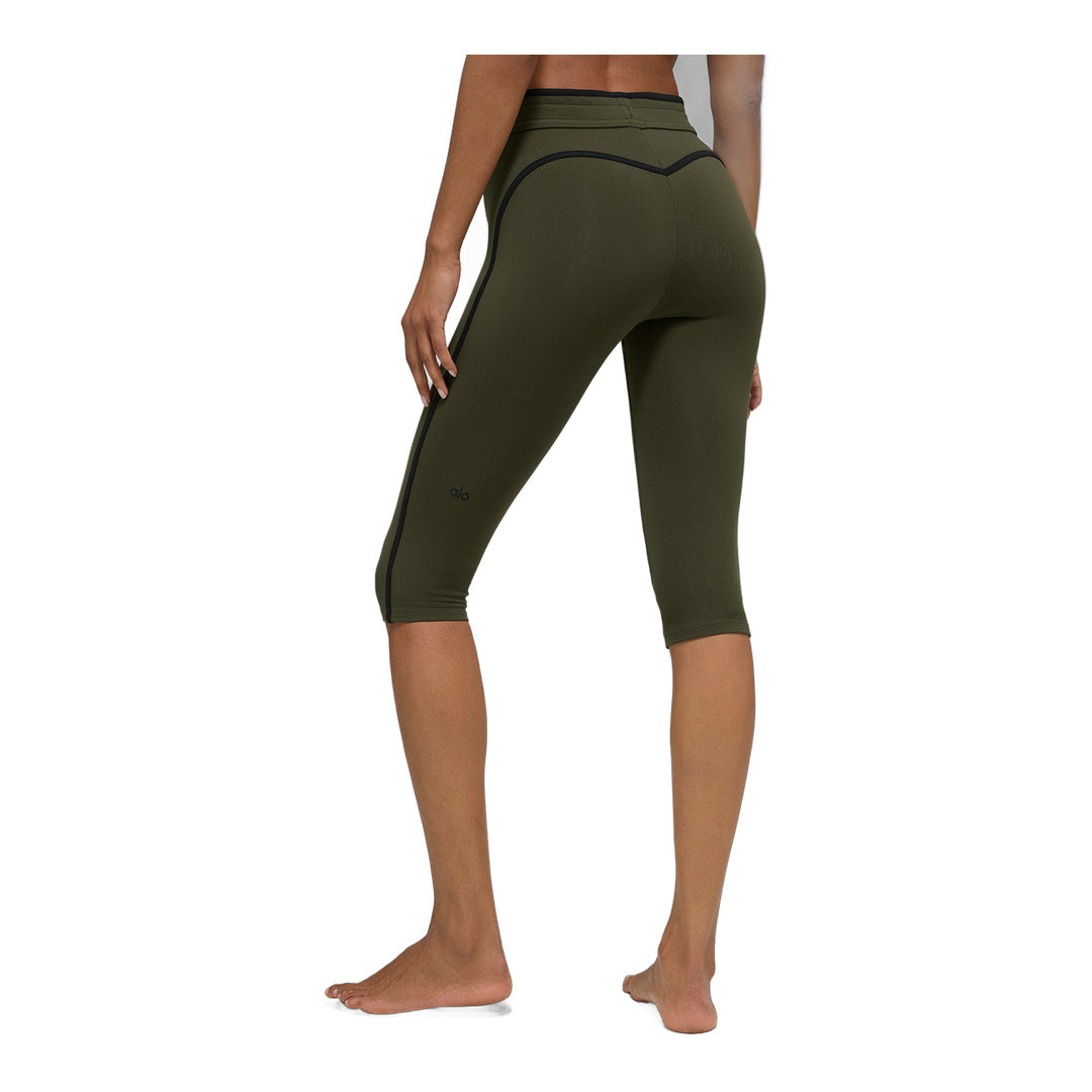 alo Airbrush High-Waist Race Pace Capri - Green Olive/Black