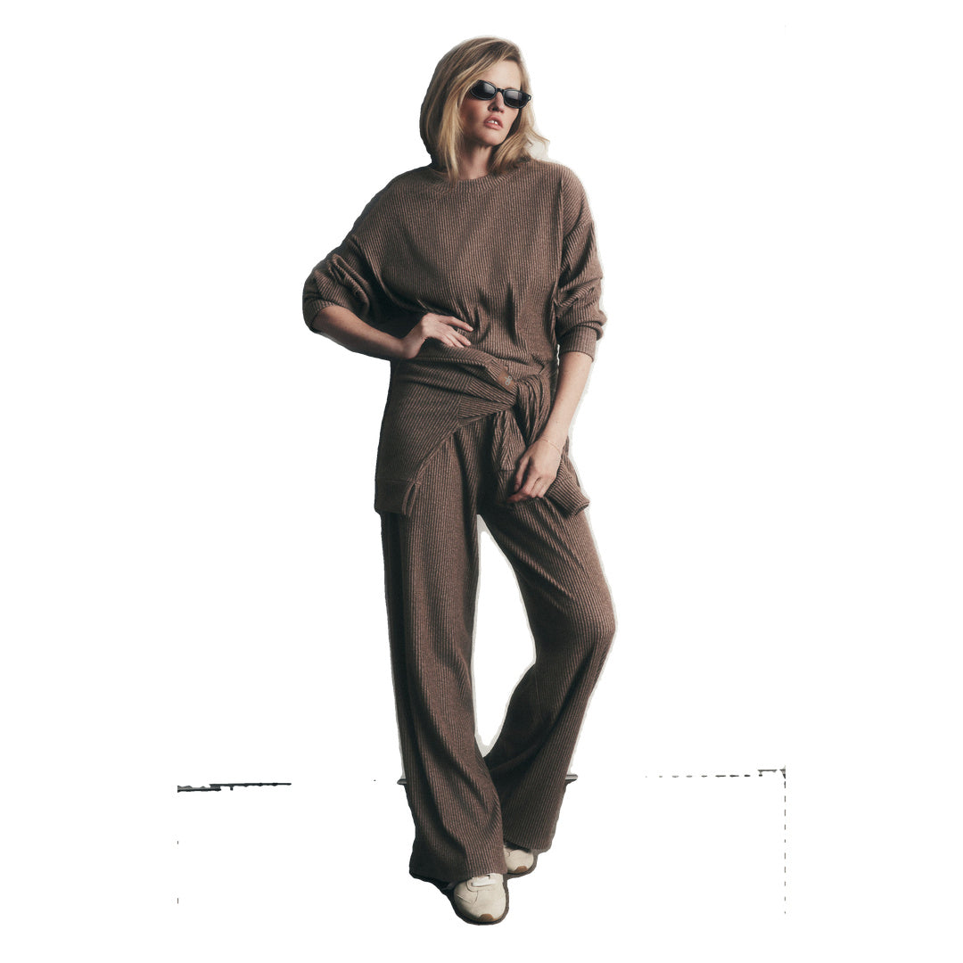 ALO Muse Wide Leg Pant - Java Brown Heather