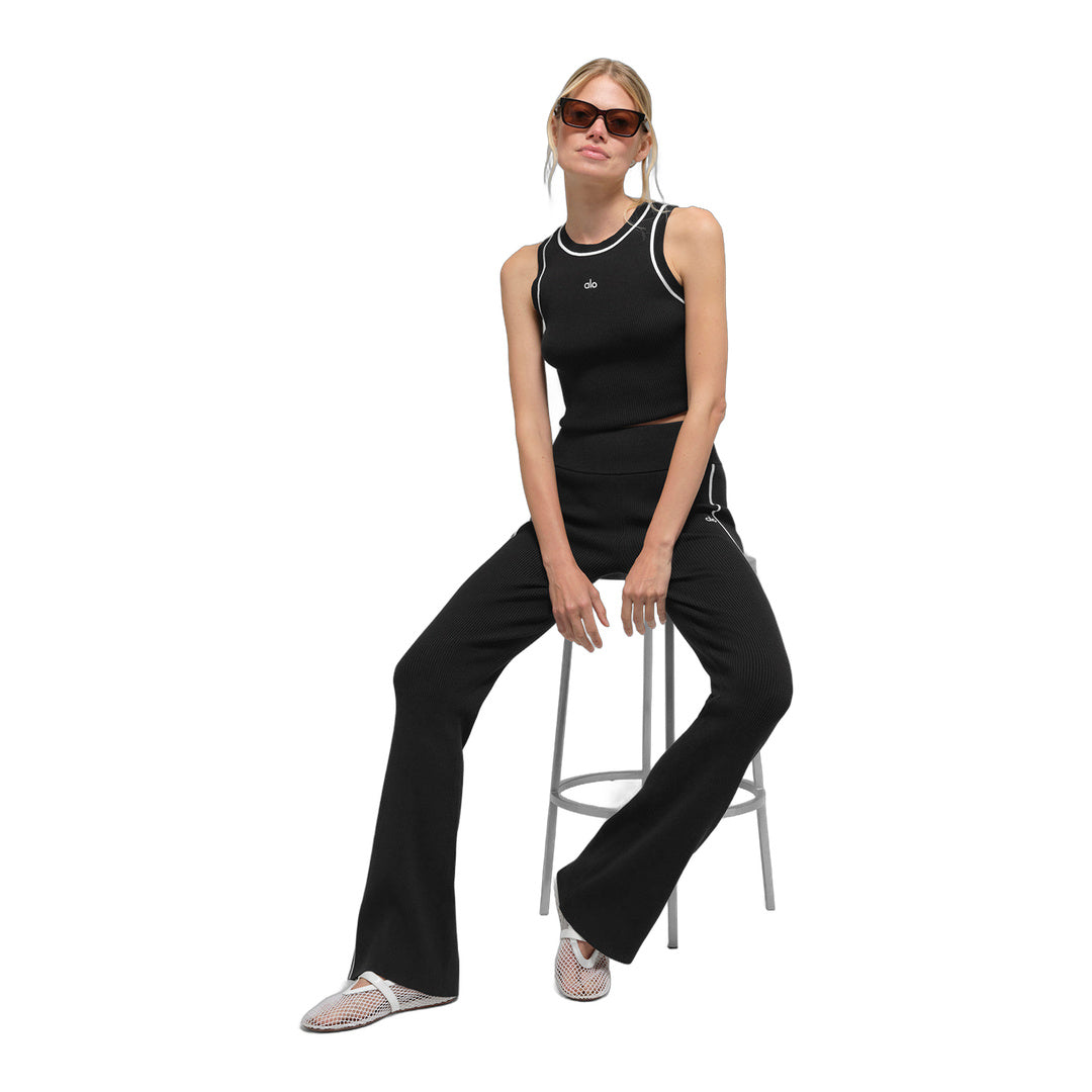 alo Ribbed Sweater Knit Highline Flare Pant - Black/White