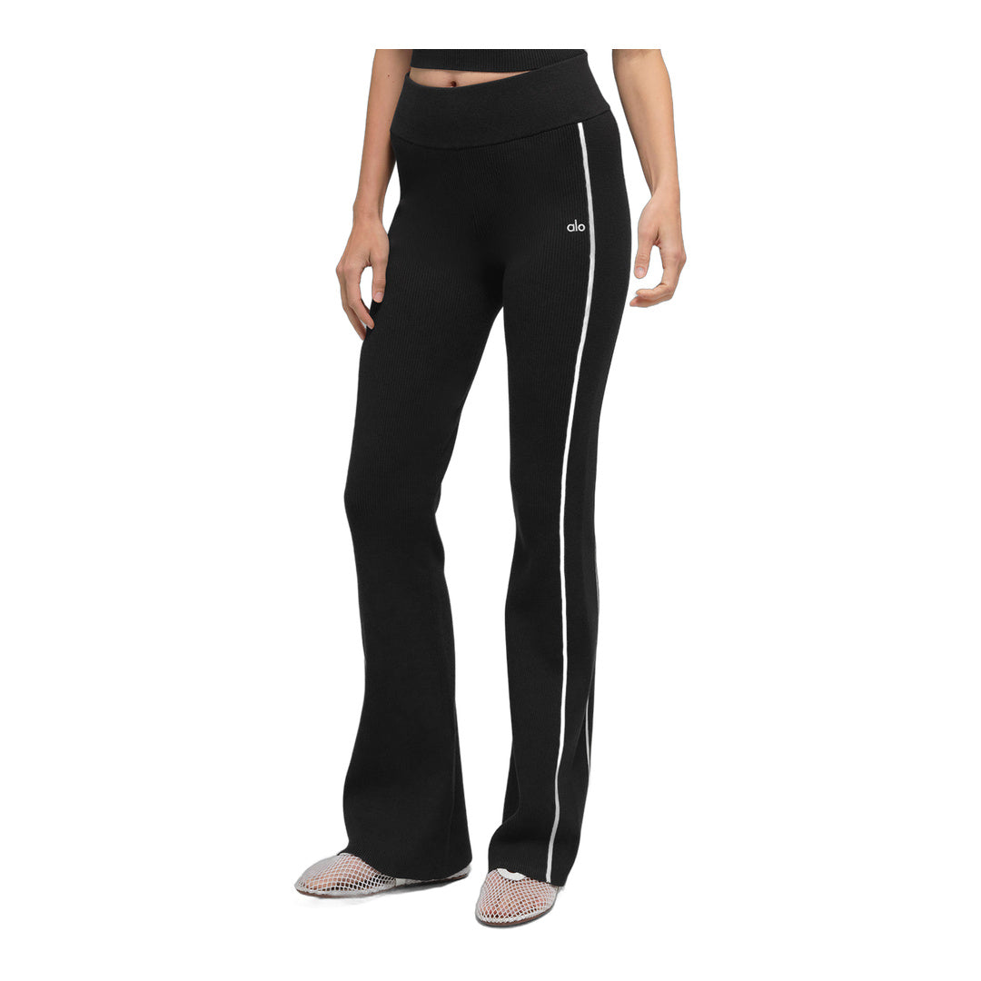 alo Ribbed Sweater Knit Highline Flare Pant - Black/White