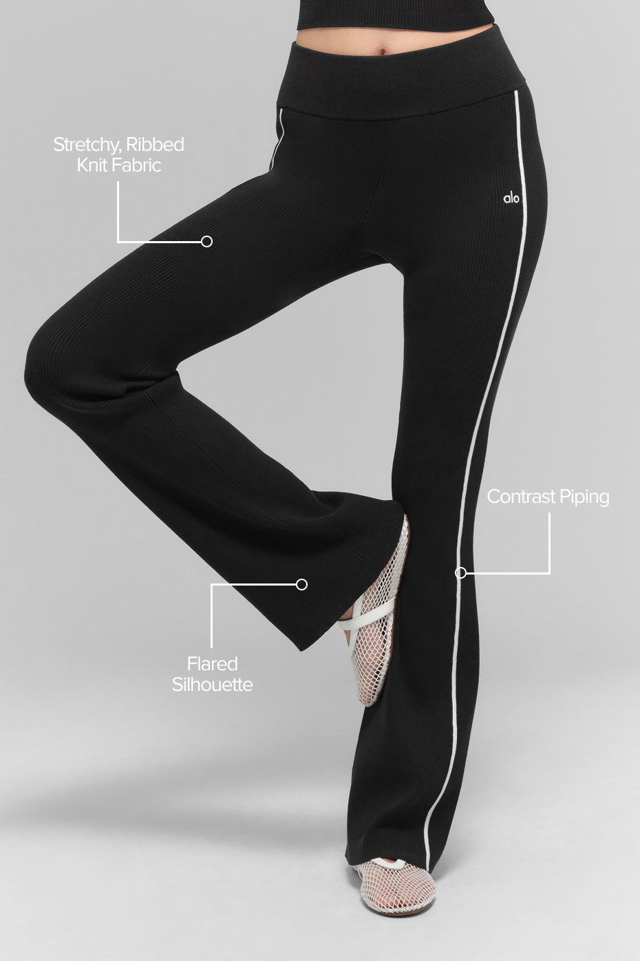 alo Ribbed Sweater Knit Highline Flare Pant - Black/White