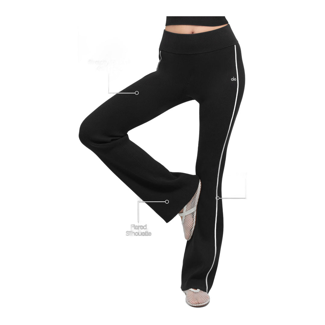 alo Ribbed Sweater Knit Highline Flare Pant - Black/White