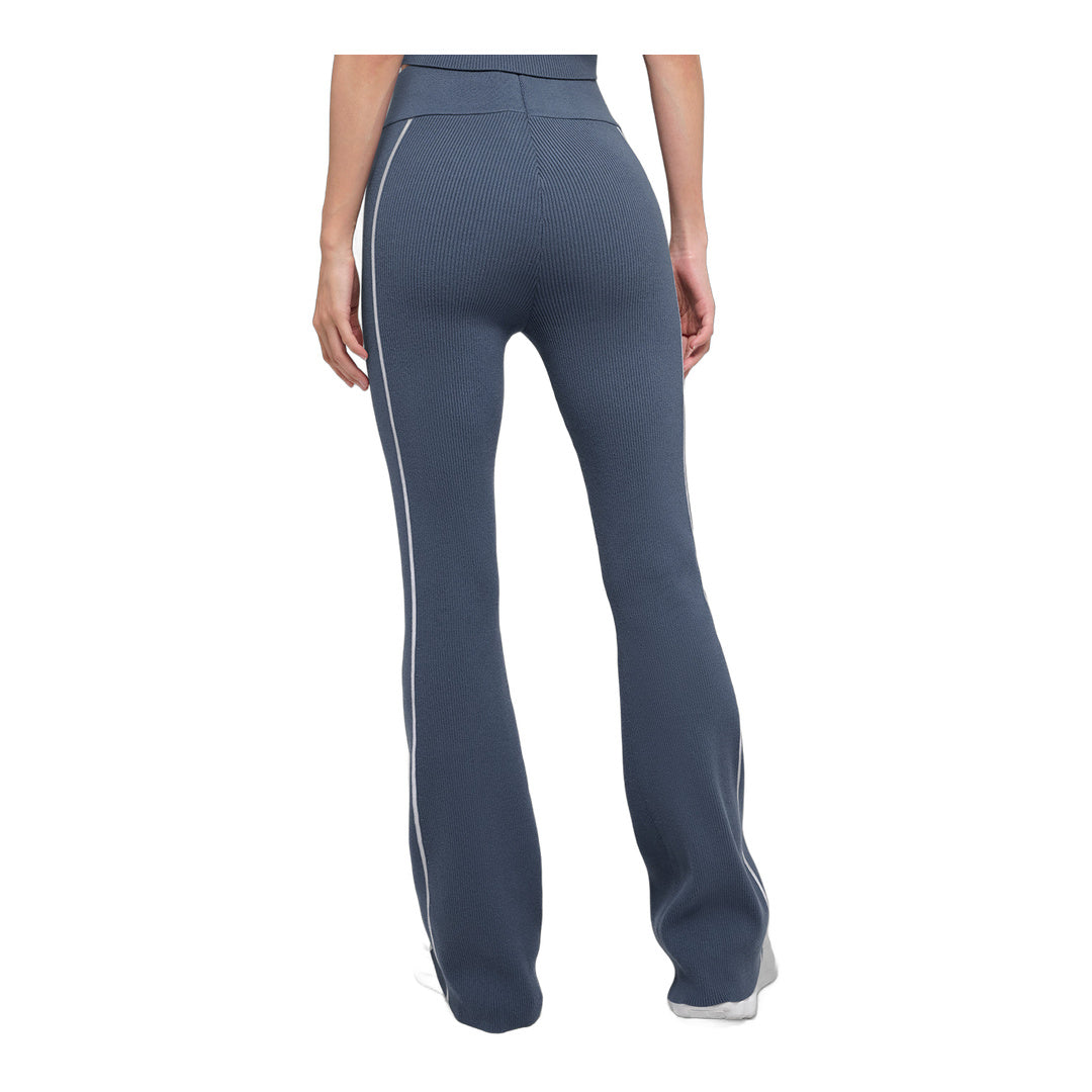 alo Ribbed Sweater Knit Highline Flare Pant - Bluestone/White