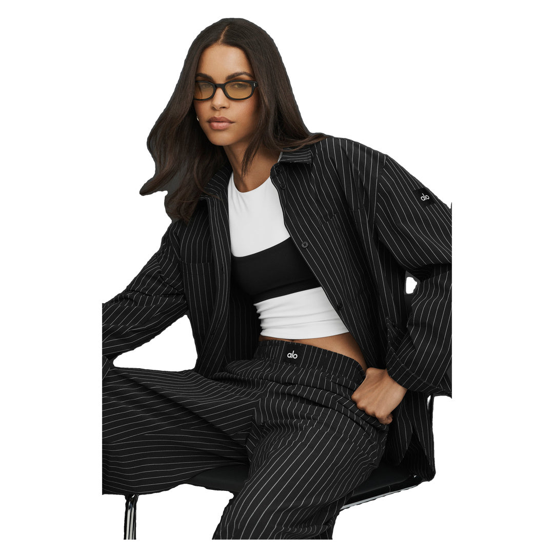 ALO Pinstripe Daylight Boxer Pant (Long) - Black/Titanium