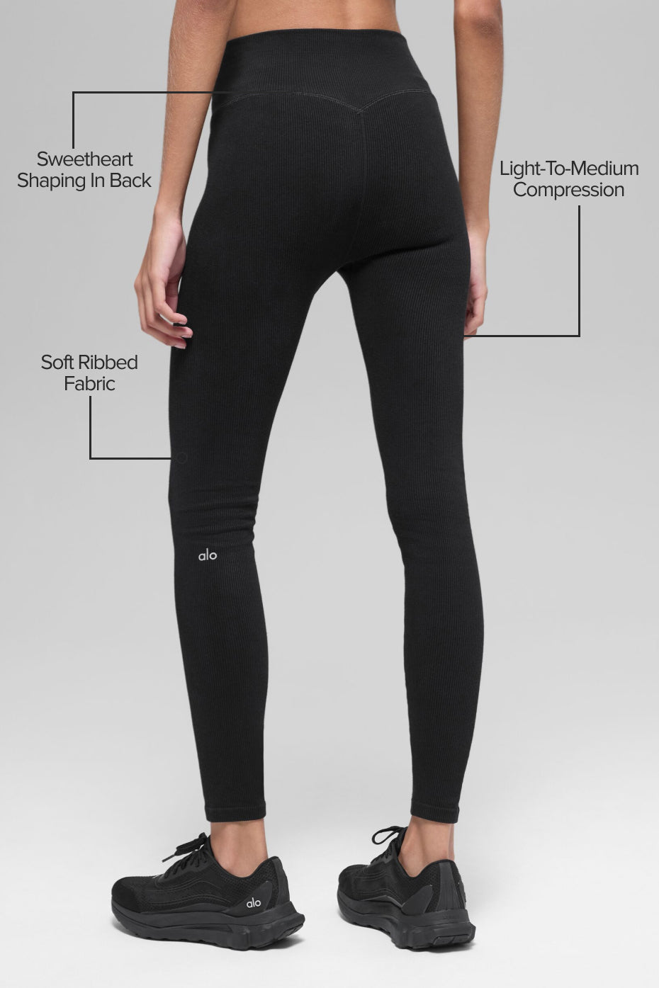 alo Seamless High-Waist Two Tone Rib Legging - Black