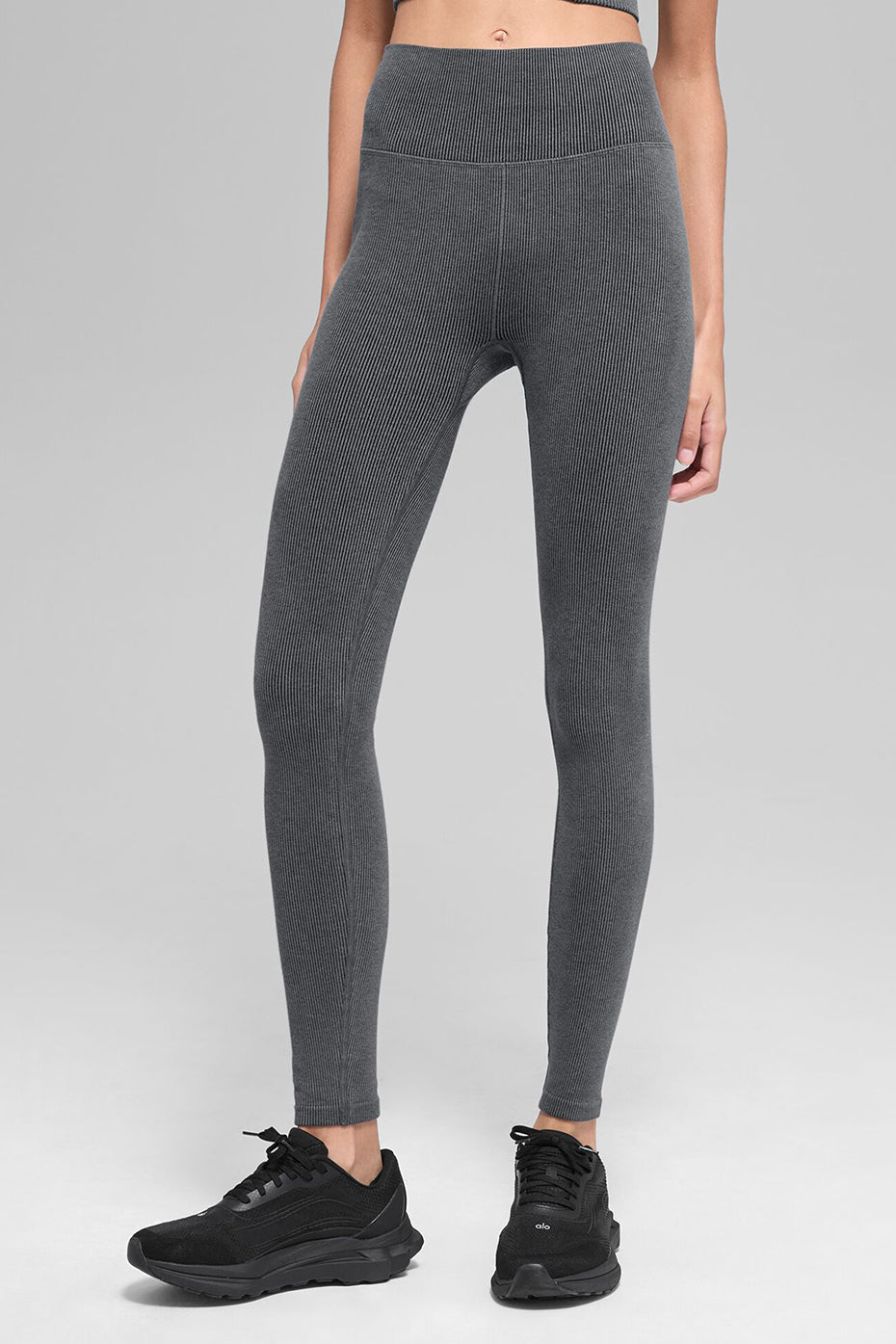 alo Seamless High-Waist Two Tone Rib Legging - Dark Misty Grey Heather
