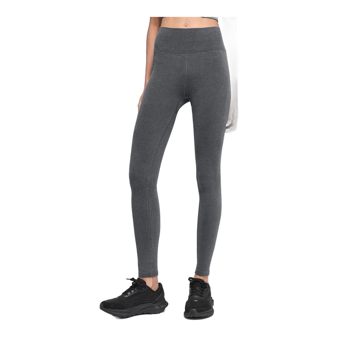 alo Seamless High-Waist Two Tone Rib Legging - Dark Misty Grey Heather