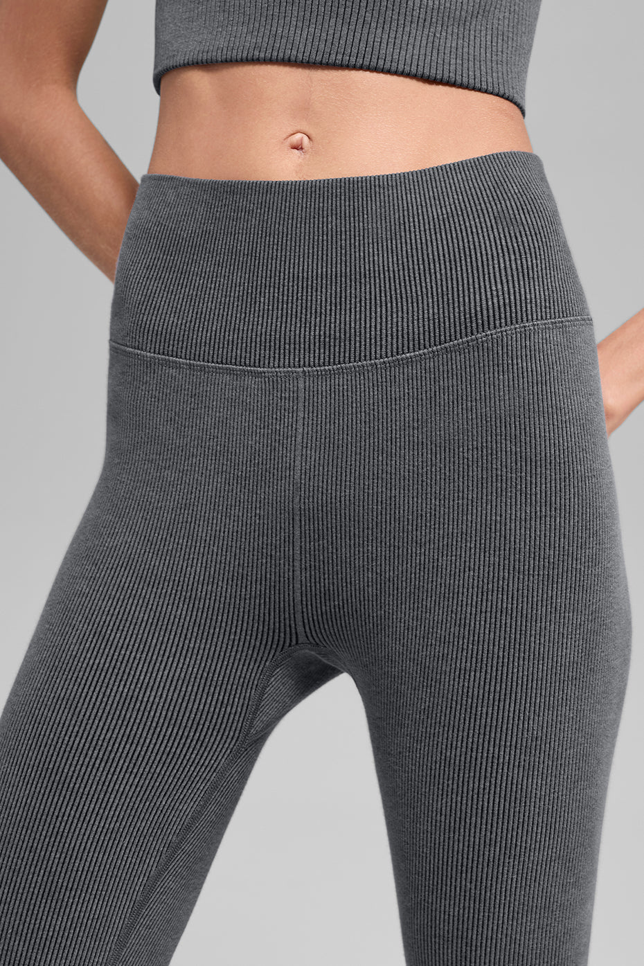 alo Seamless High-Waist Two Tone Rib Legging - Dark Misty Grey Heather