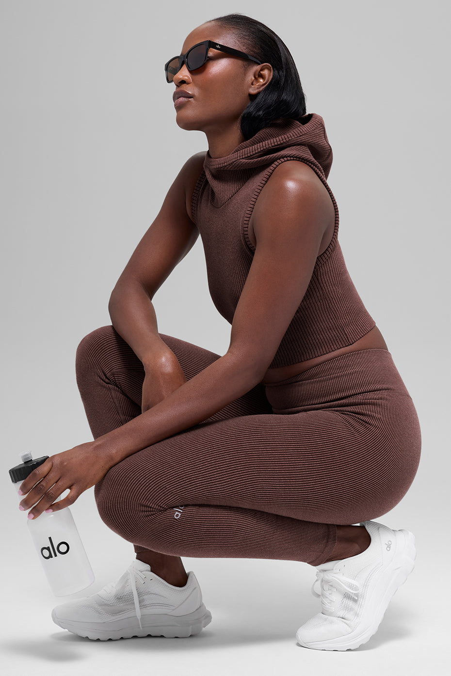 alo Seamless High-Waist Two Tone Rib Legging - Brownstone Heather