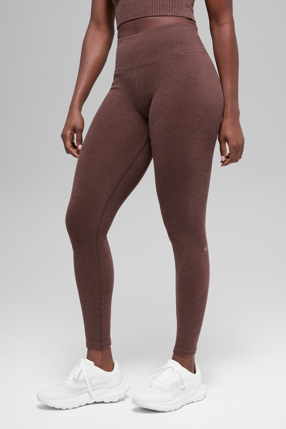 alo Seamless High-Waist Two Tone Rib Legging - Brownstone Heather