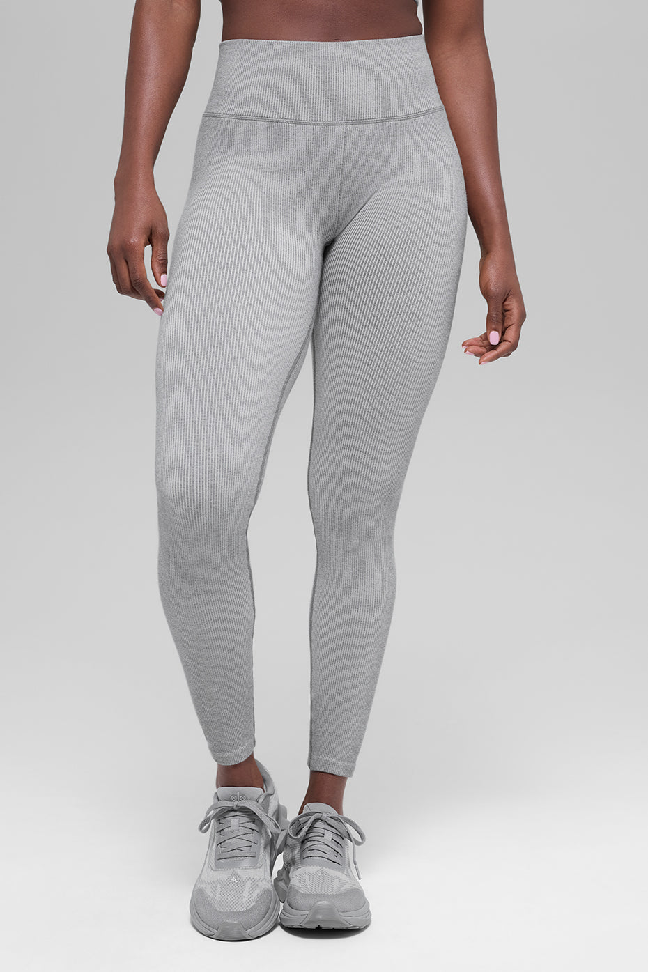 alo Seamless High-Waist Two Tone Rib Legging - Light Misty Grey Heather