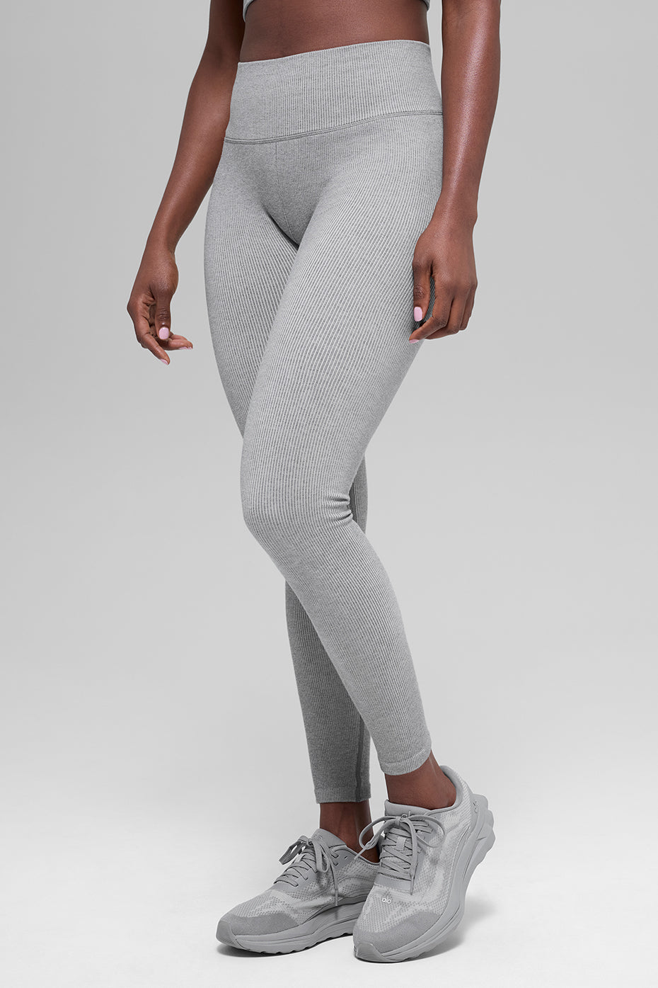 alo Seamless High-Waist Two Tone Rib Legging - Light Misty Grey Heather