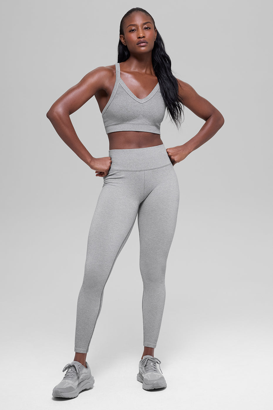 alo Seamless High-Waist Two Tone Rib Legging - Light Misty Grey Heather