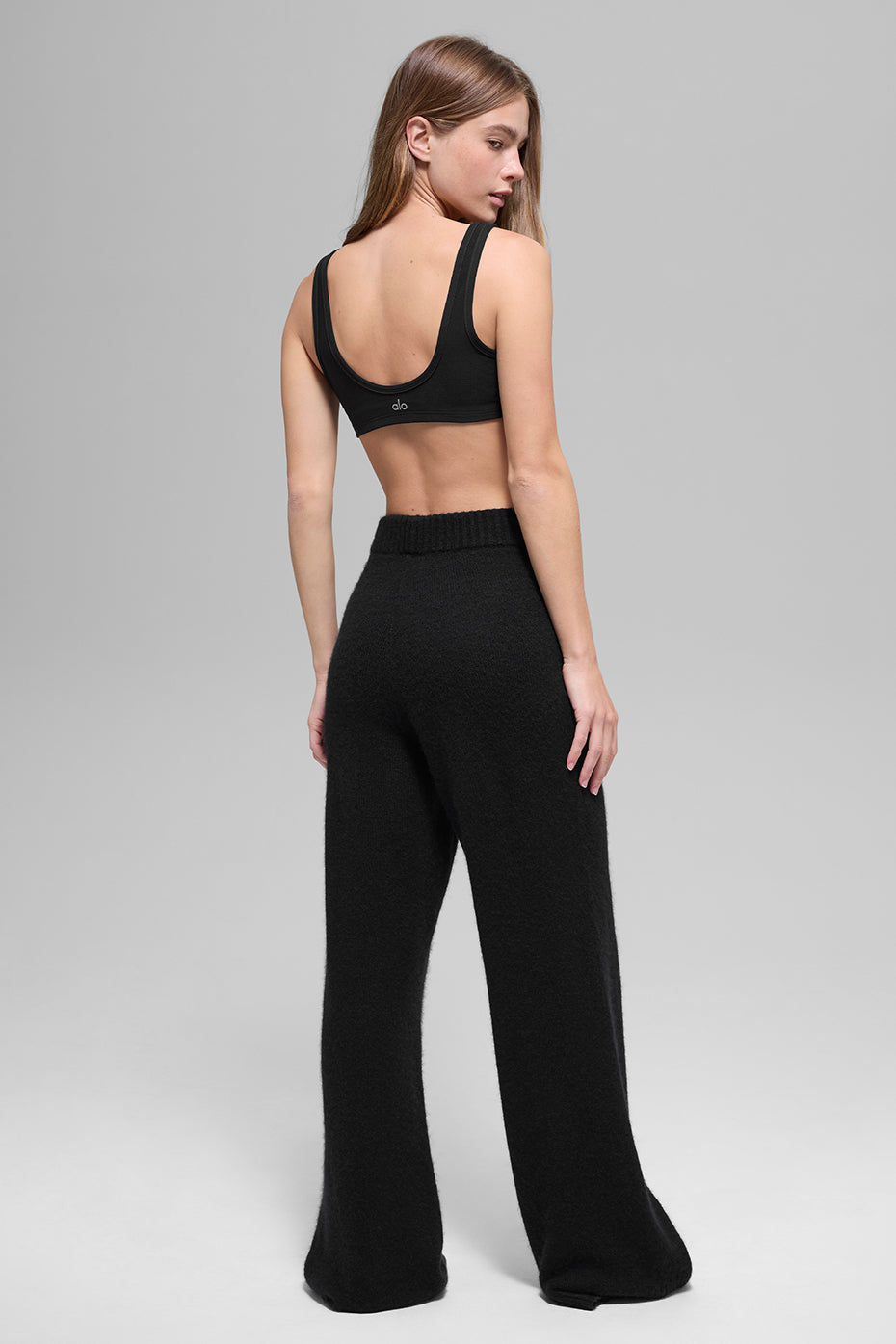 alo Wool Cashmere High-Waist New Class Wide Leg Pant - Black