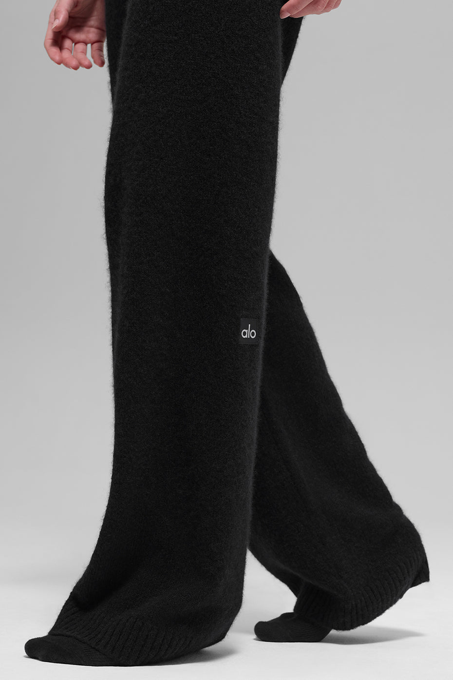 alo Wool Cashmere High-Waist New Class Wide Leg Pant - Black