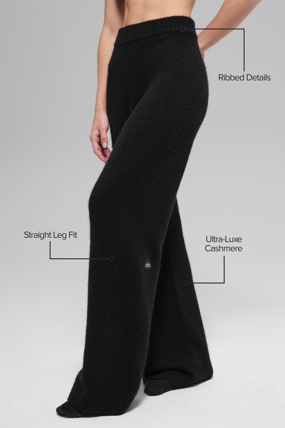 alo Wool Cashmere High-Waist New Class Wide Leg Pant - Black