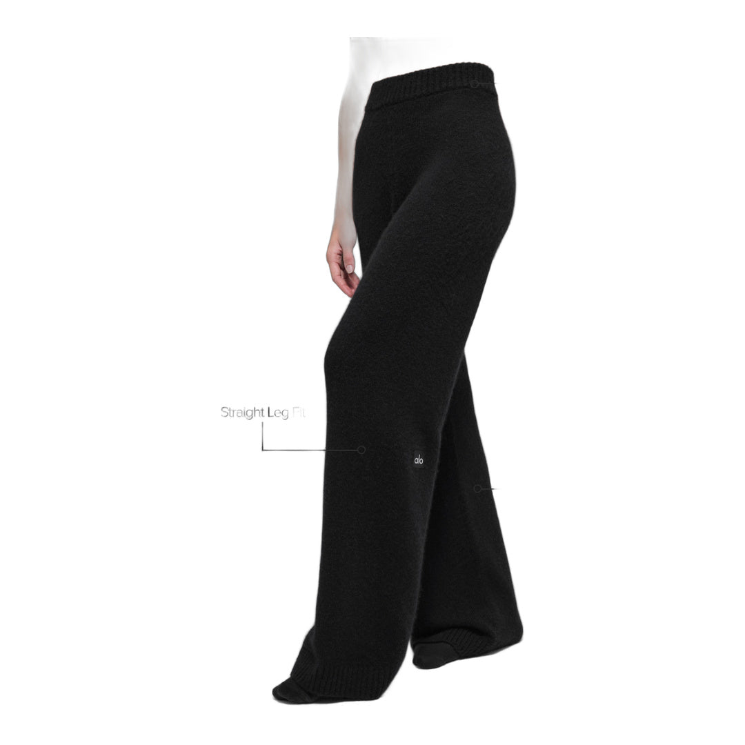 alo Wool Cashmere High-Waist New Class Wide Leg Pant - Black