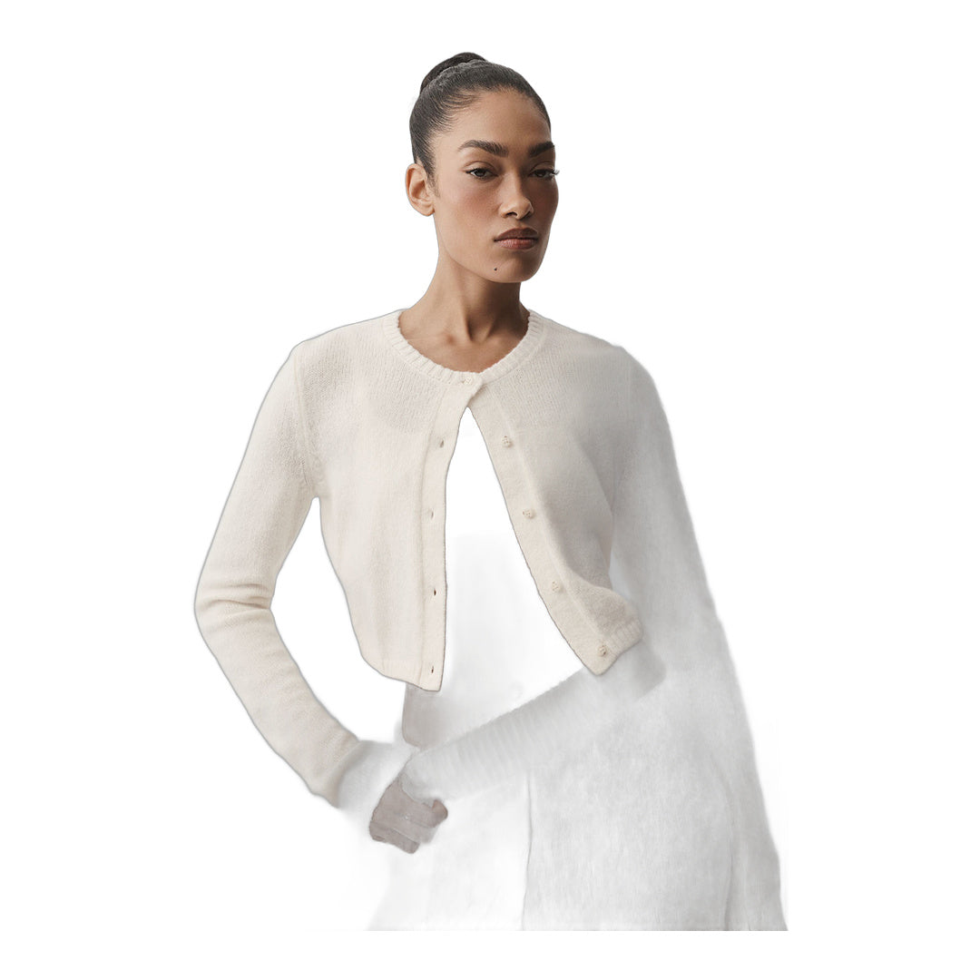 alo Wool Cashmere High-Waist New Class Wide Leg Pant - Ivory
