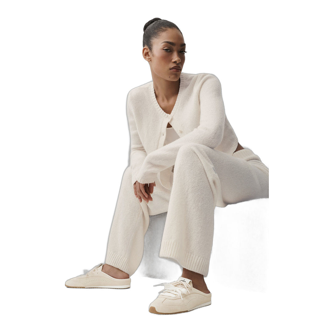 alo Wool Cashmere High-Waist New Class Wide Leg Pant - Ivory