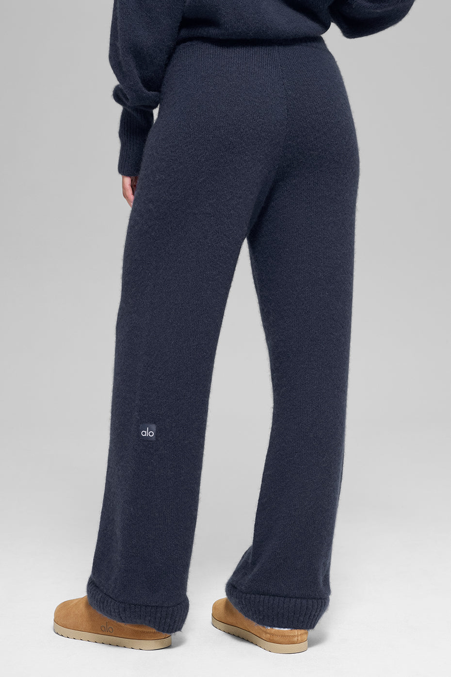 alo Wool Cashmere High-Waist New Class Wide Leg Pant - Navy