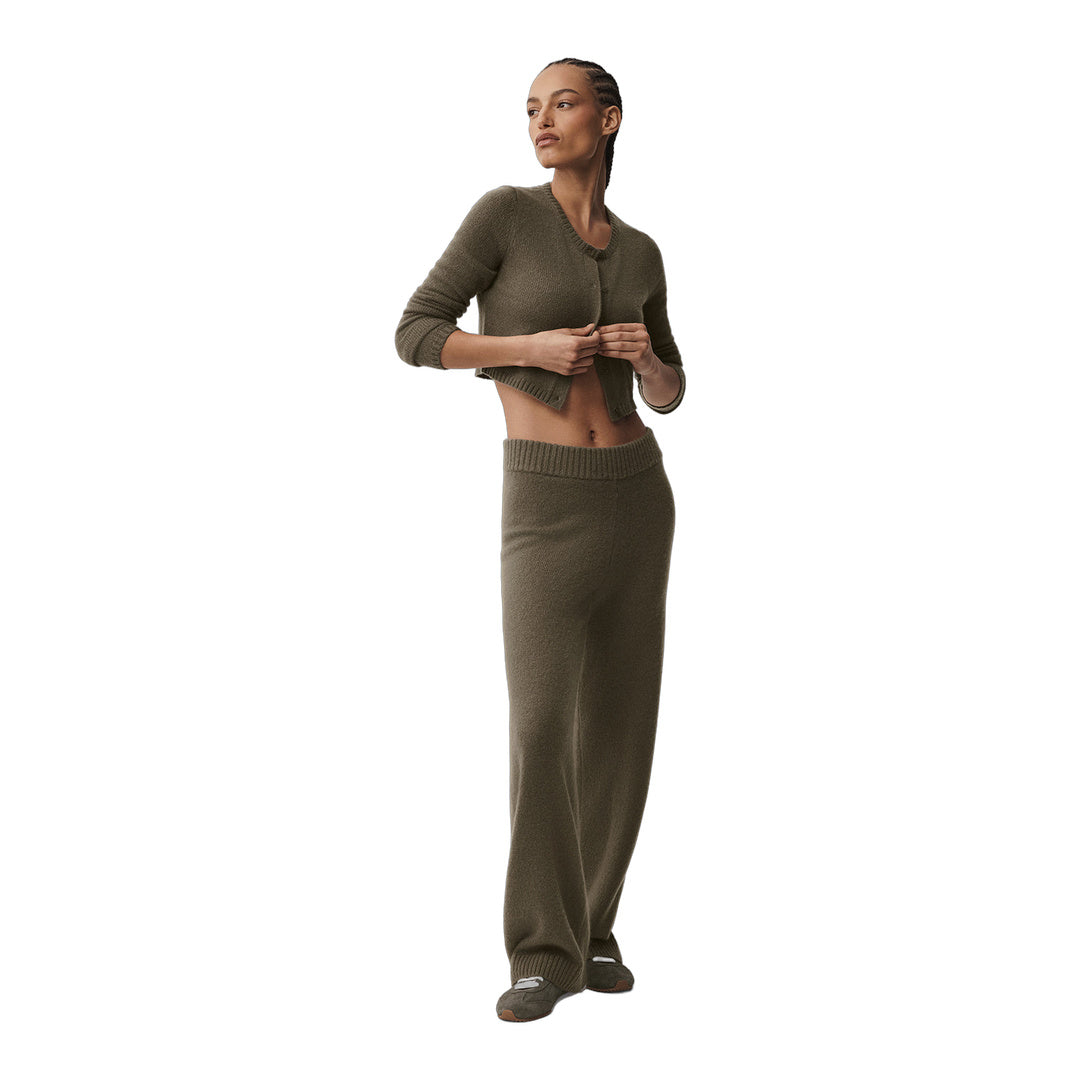alo Wool Cashmere High-Waist New Class Wide Leg Pant - Olive Tree