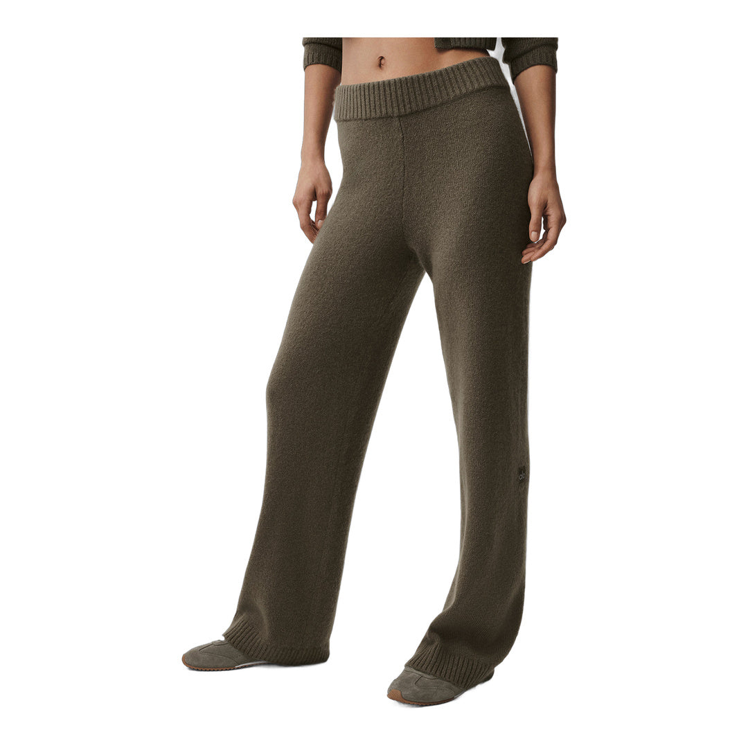 alo Wool Cashmere High-Waist New Class Wide Leg Pant - Olive Tree