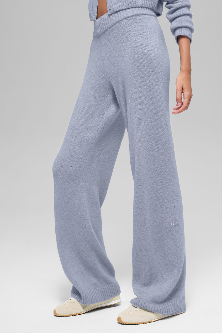 alo Wool Cashmere High-Waist New Class Wide Leg Pant - Winter Frost