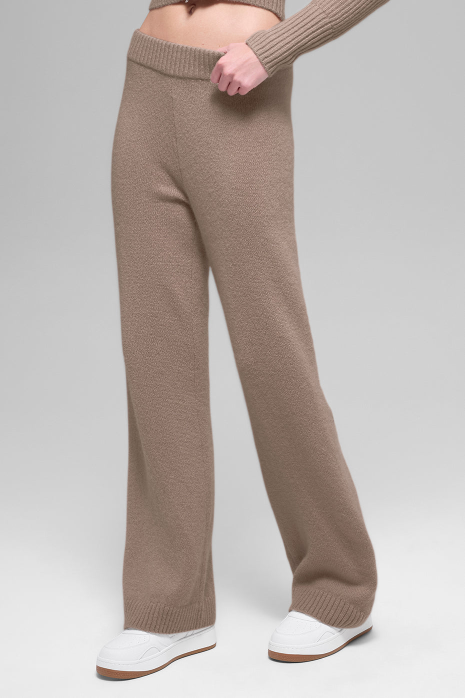 alo Wool Cashmere High-Waist New Class Wide Leg Pant - Chai Latte
