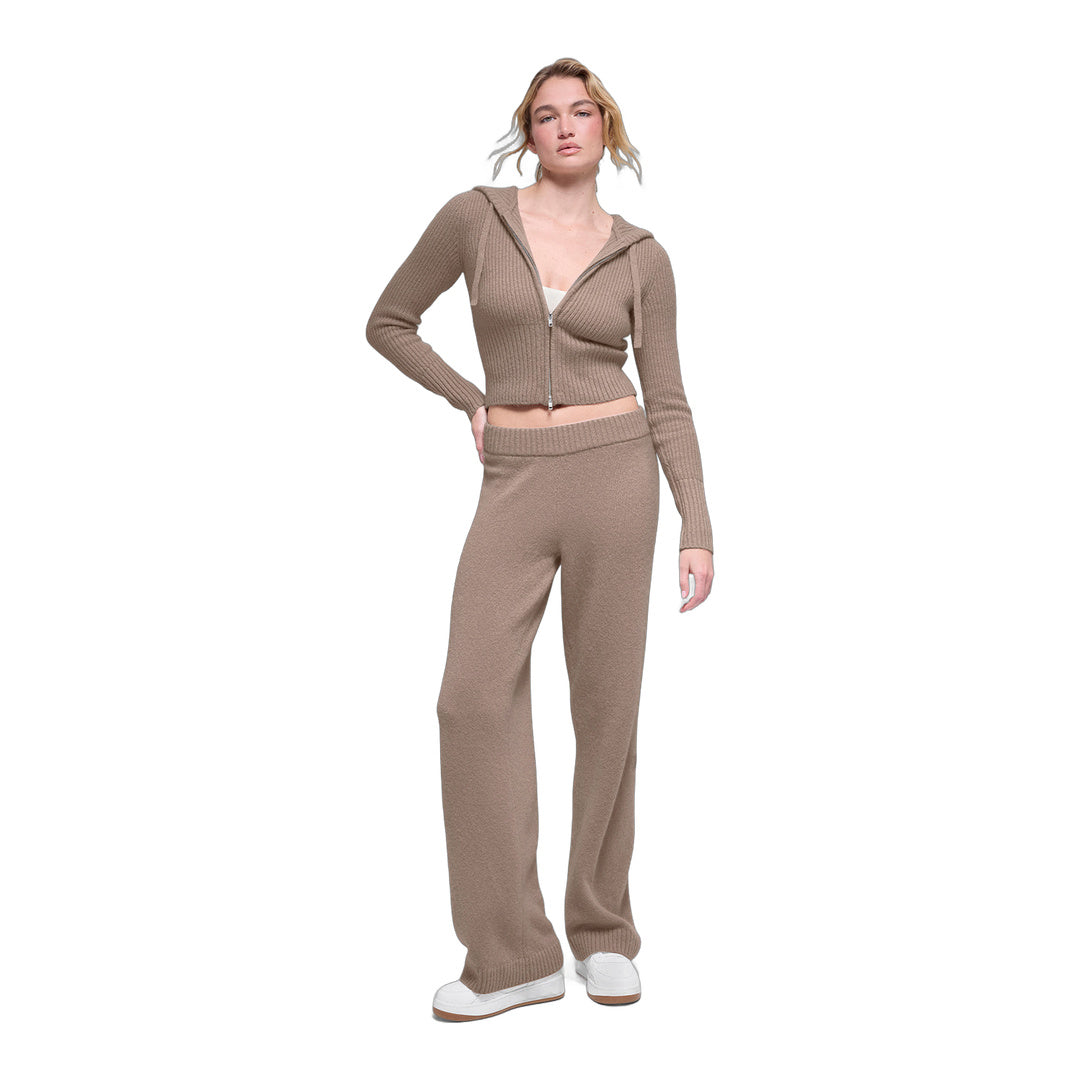 alo Wool Cashmere High-Waist New Class Wide Leg Pant - Chai Latte