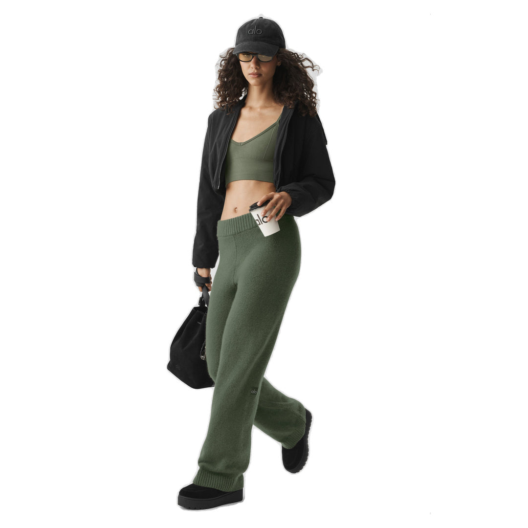 ALO Wool Cashmere High-Waist New Class Wide Leg Pant - Bamboo Green