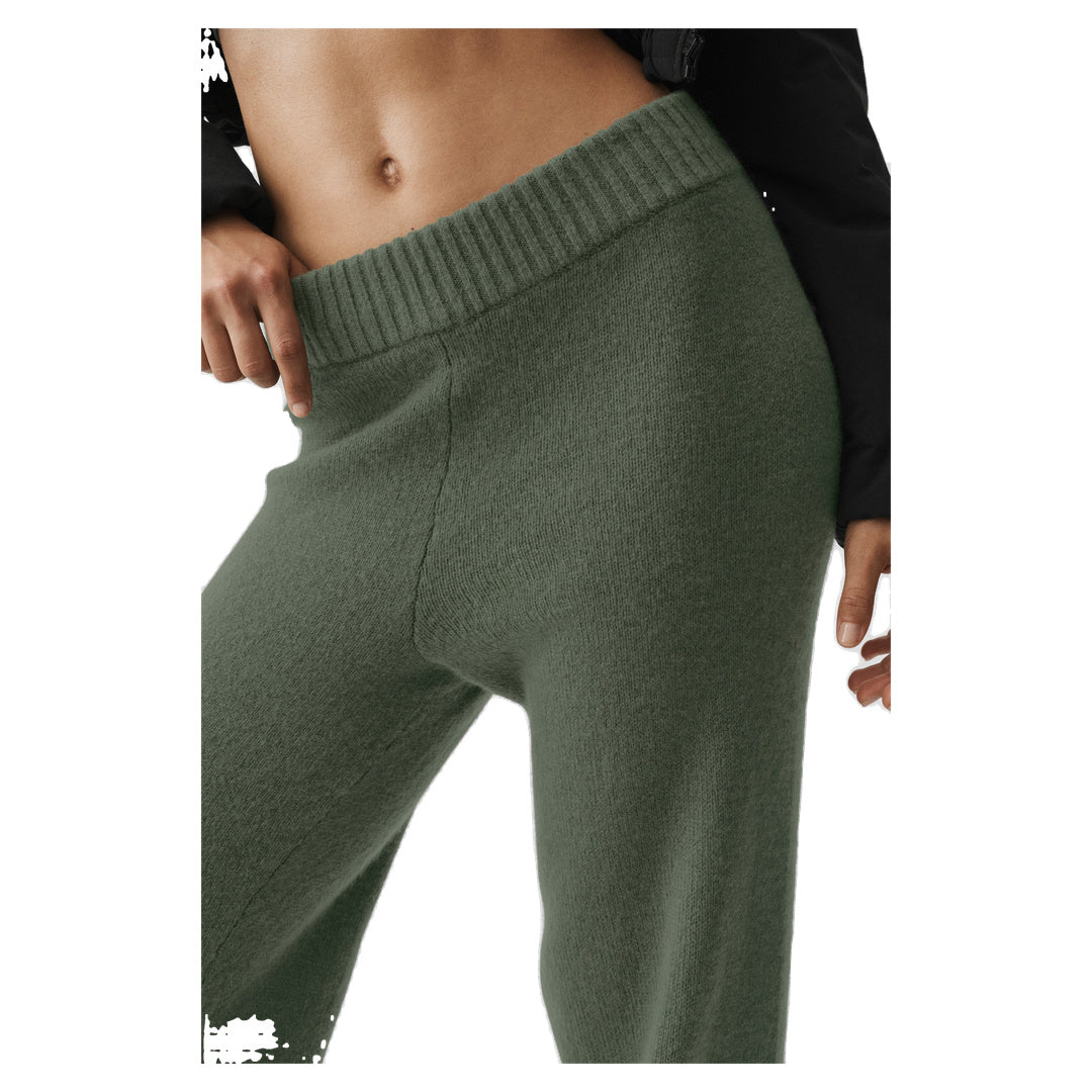 ALO Wool Cashmere High-Waist New Class Wide Leg Pant - Bamboo Green