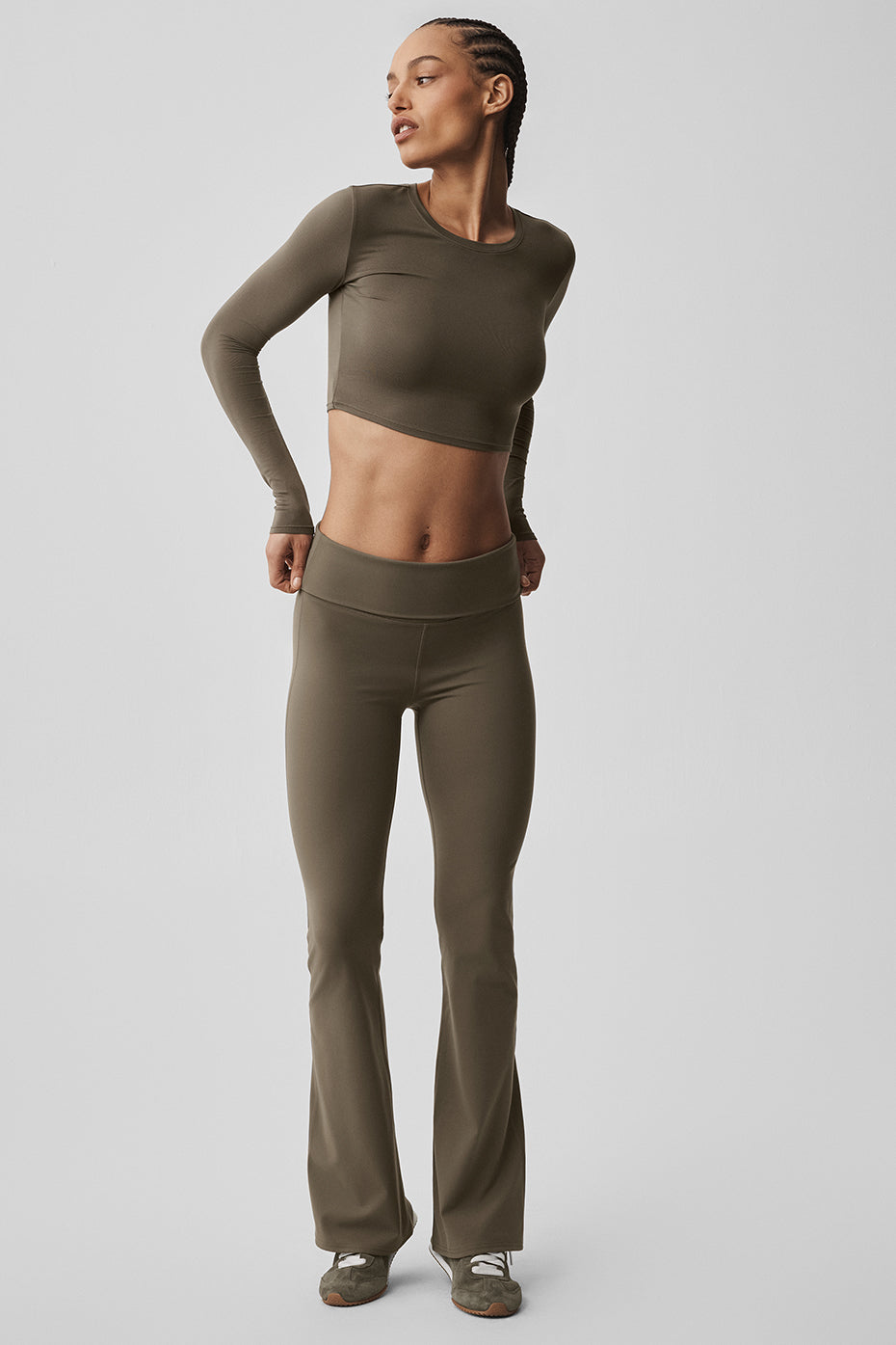 alo ALO Softsculpt Foldover Flare Legging - Olive Tree
