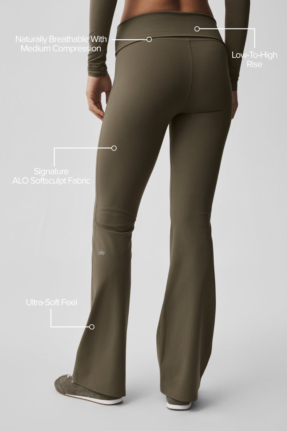 alo ALO Softsculpt Foldover Flare Legging - Olive Tree