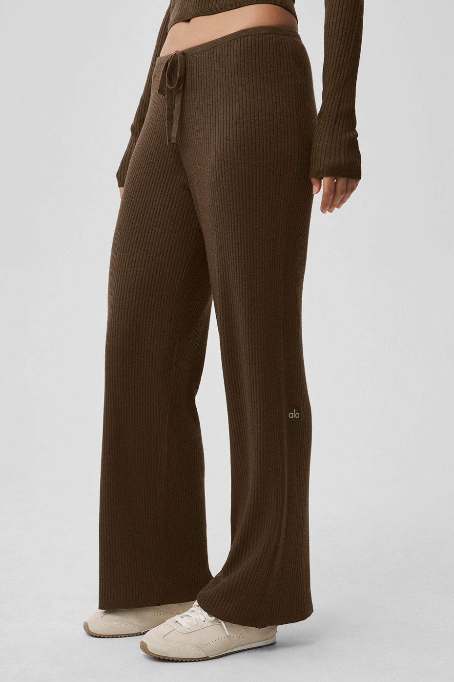 alo Sweater Knit Mid-Rise Unwind Wide Leg Pant - Espresso