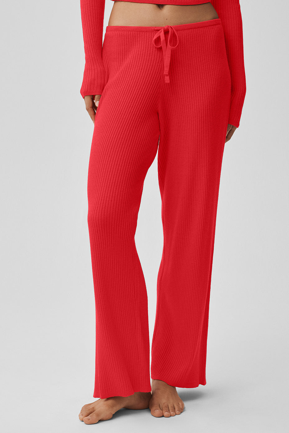 alo Sweater Knit Mid-Rise Unwind Wide Leg Pant - Bright Red