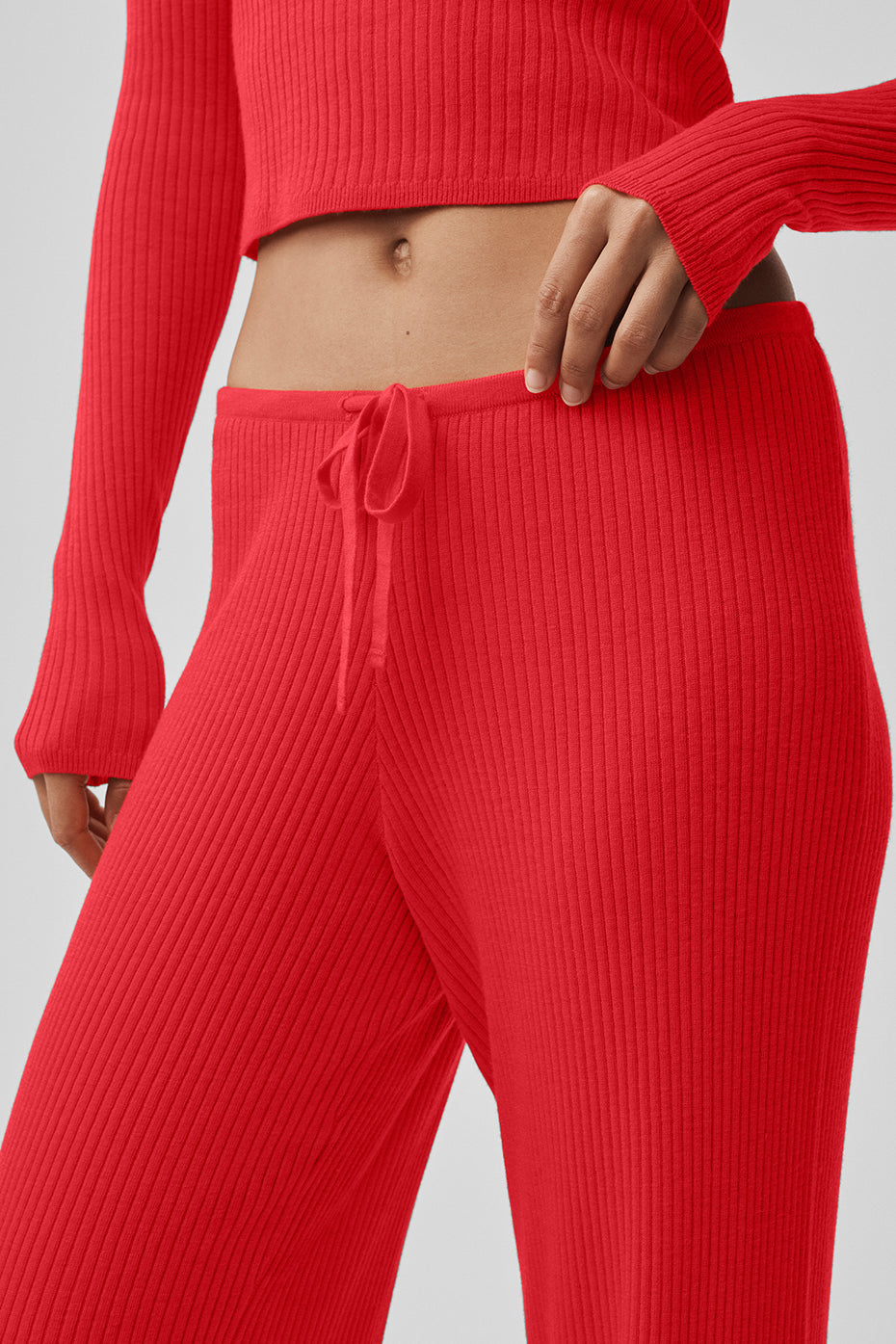 alo Sweater Knit Mid-Rise Unwind Wide Leg Pant - Bright Red