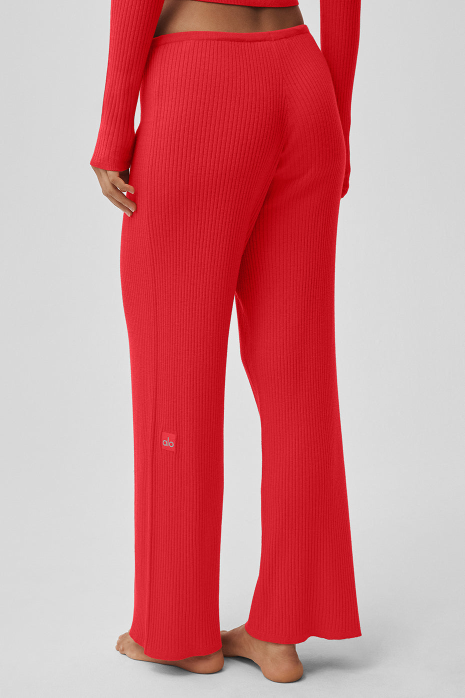 alo Sweater Knit Mid-Rise Unwind Wide Leg Pant - Bright Red