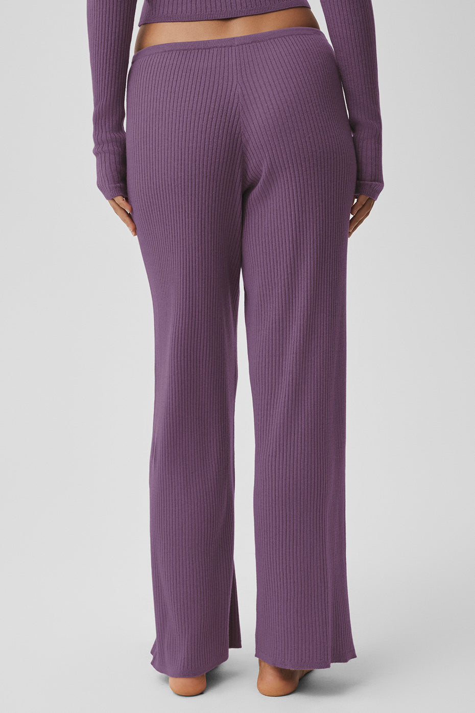 alo Sweater Knit Mid-Rise Unwind Wide Leg Pant - Plum Kiss