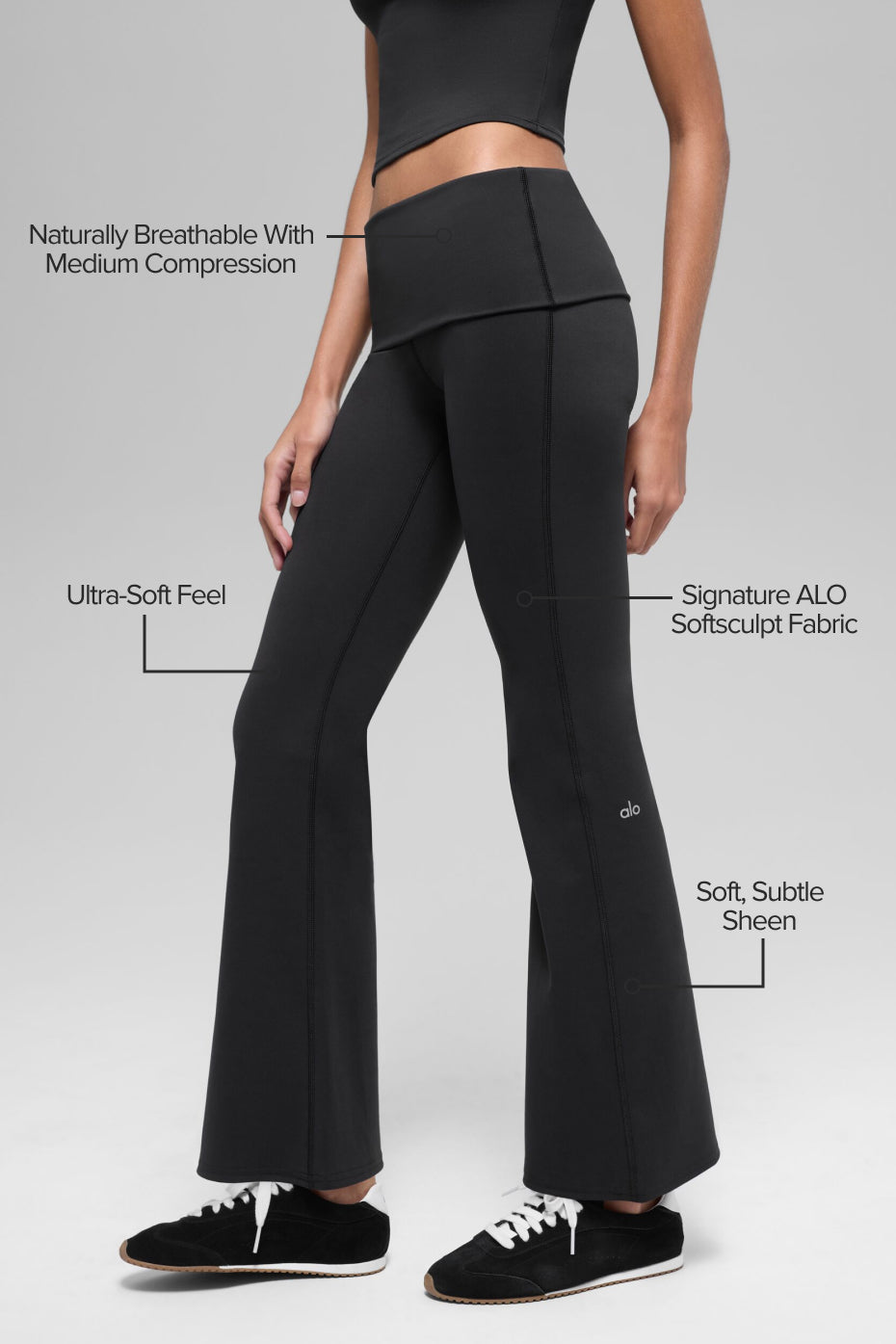 alo ALO Softsculpt 7/8 Foldover Flare Legging - Black