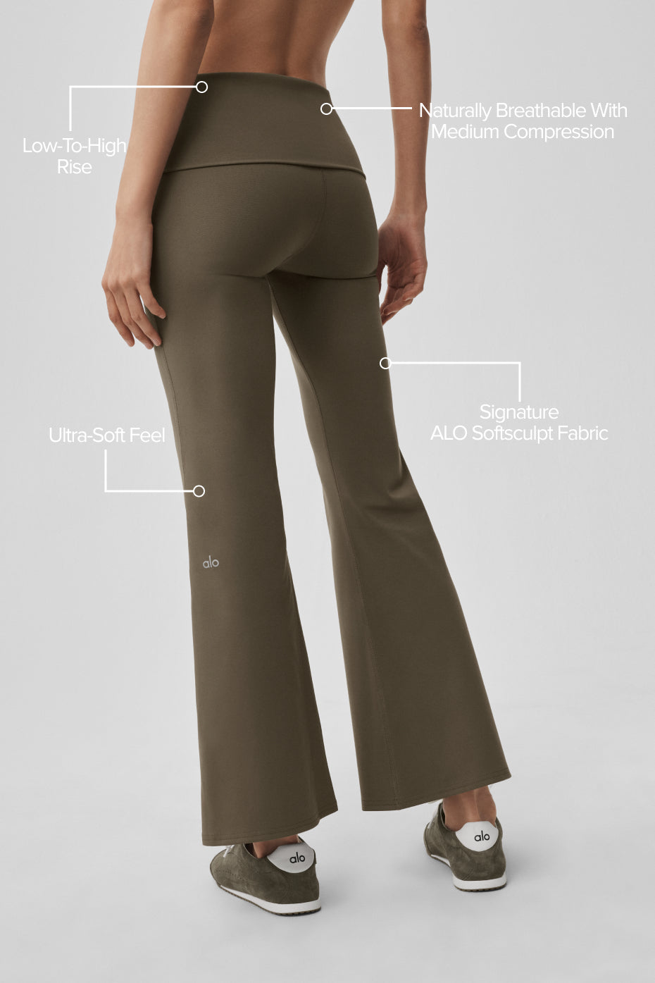 alo ALO Softsculpt 7/8 Foldover Flare Legging - Olive Tree
