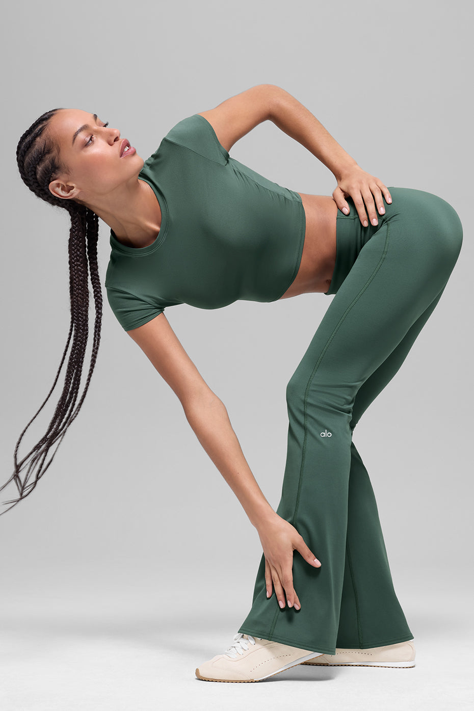 alo ALO Softsculpt 7/8 Foldover Flare Legging - Clover Green