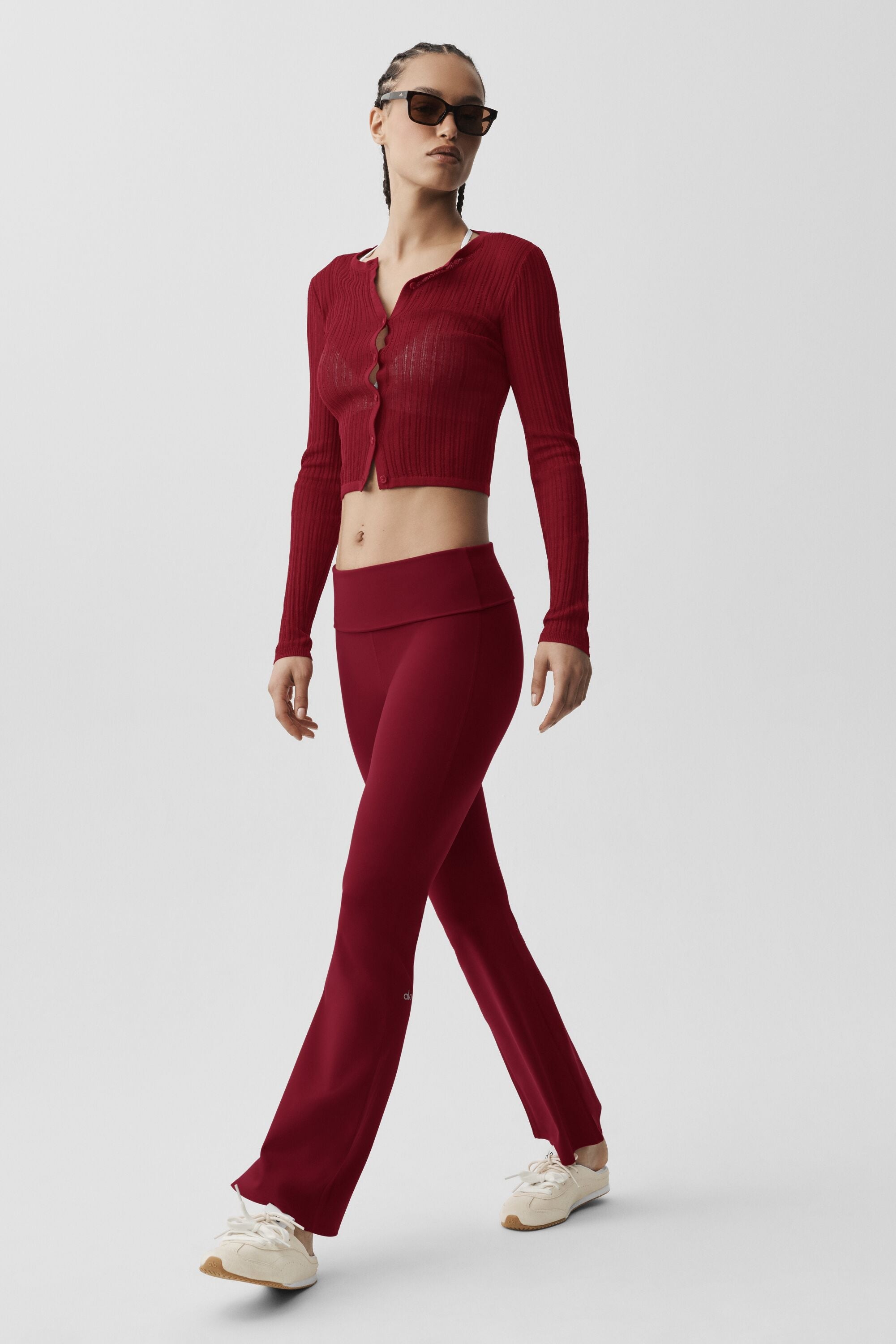 alo ALO Softsculpt 7/8 Foldover Flare Legging - Summer Romance Red