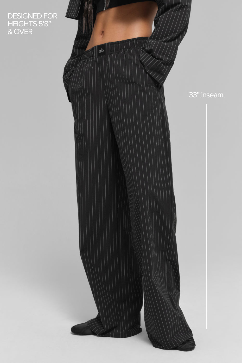 alo Pinstripe Daylight Boxer Pant (Long) - Black/Titanium