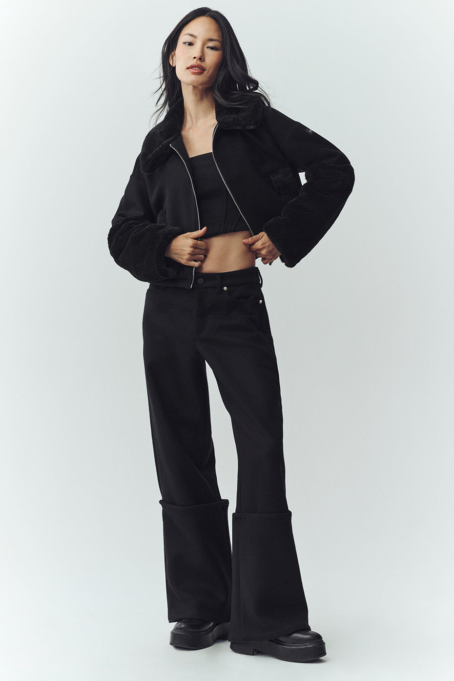 alo Wool Blend Nightcap Wide Leg Pant - Black
