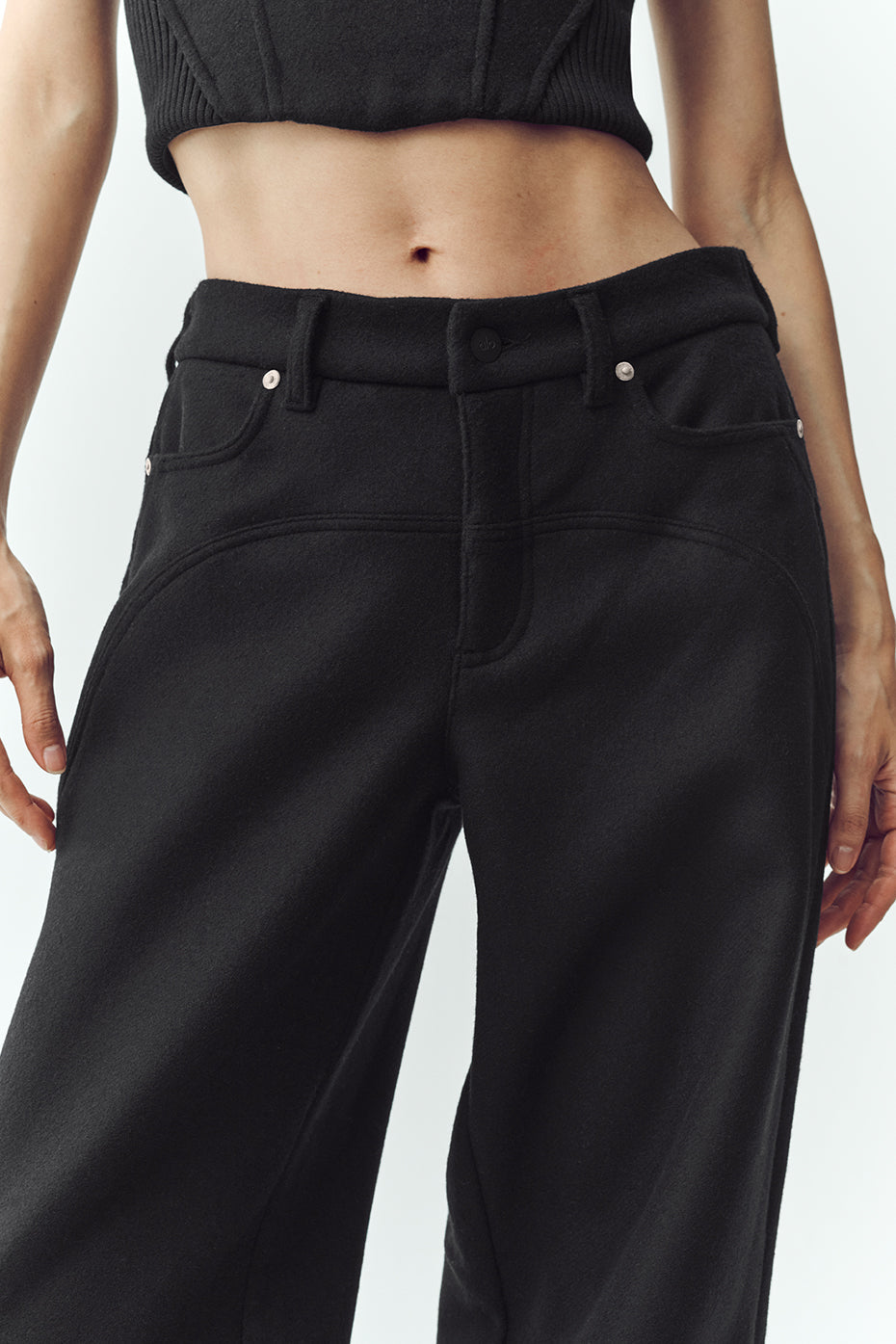 alo Wool Blend Nightcap Wide Leg Pant - Black