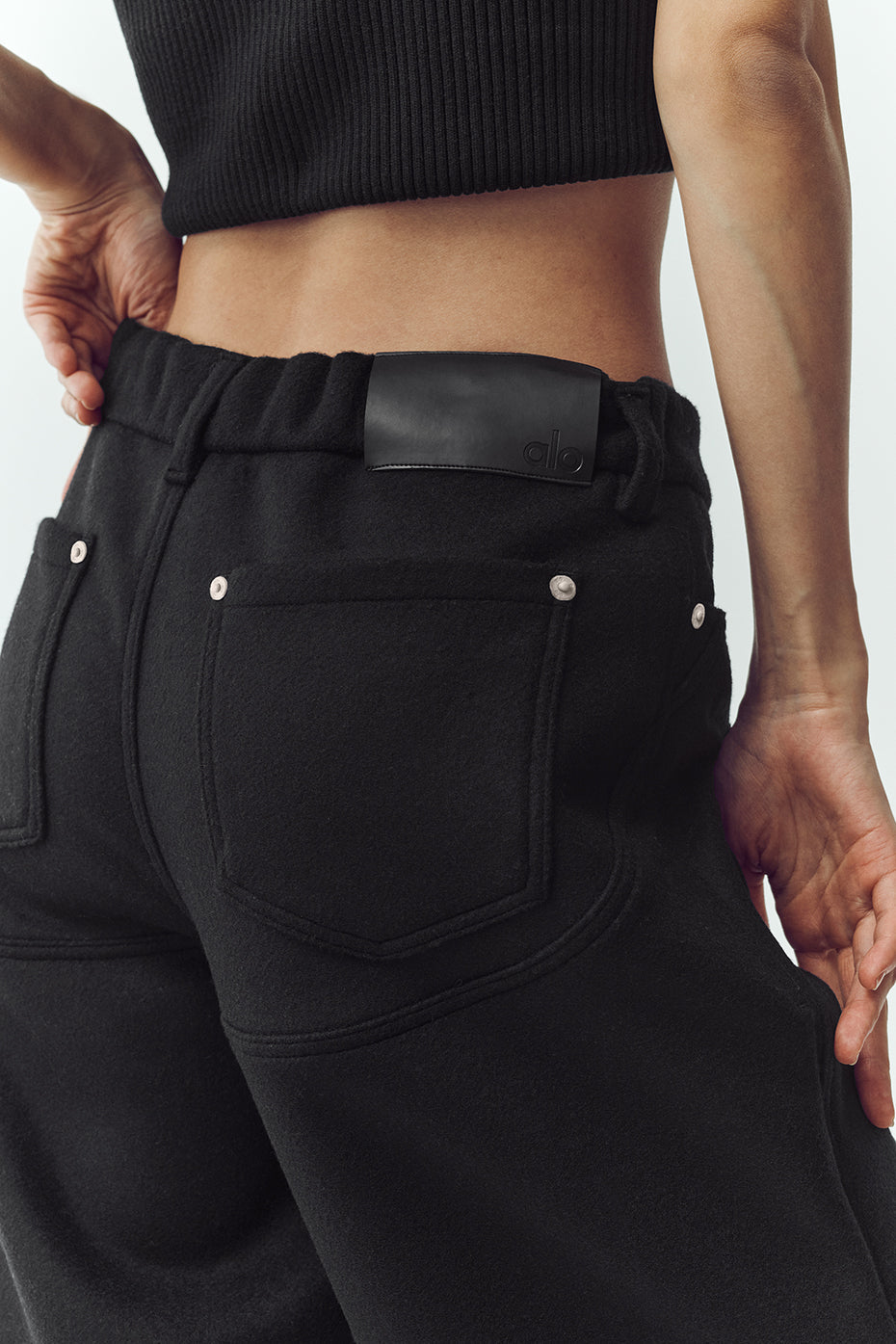alo Wool Blend Nightcap Wide Leg Pant - Black