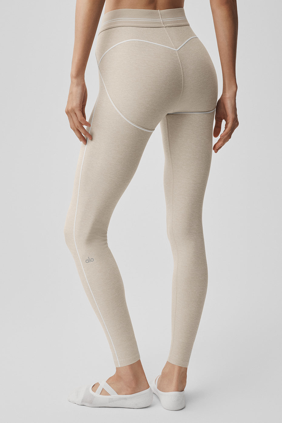 alo 7/8 High-Waist Alosoft Heart Throb Legging - Oatmeal Heather/White