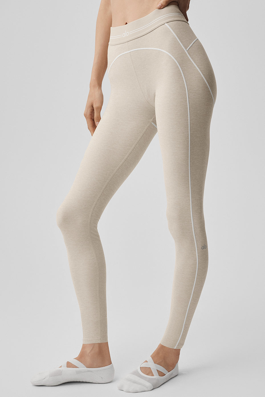 alo 7/8 High-Waist Alosoft Heart Throb Legging - Oatmeal Heather/White